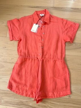 New! Elan Coral Button-Up Linen romper